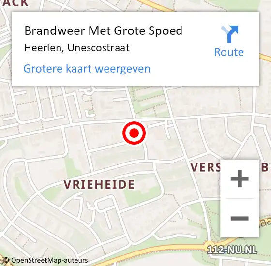 Locatie op kaart van de 112 melding: Brandweer Met Grote Spoed Naar Heerlen, Unescostraat op 27 januari 2017 23:43