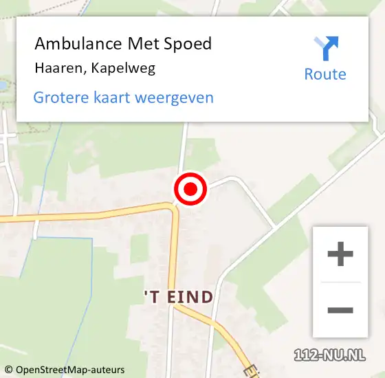 Locatie op kaart van de 112 melding: Ambulance Met Spoed Naar Haaren, Kapelweg op 28 januari 2017 00:00