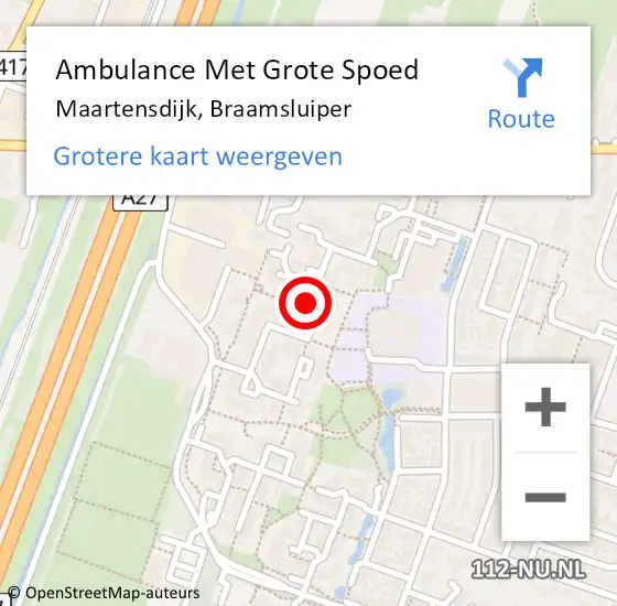 Locatie op kaart van de 112 melding: Ambulance Met Grote Spoed Naar Maartensdijk, Braamsluiper op 28 januari 2017 01:17