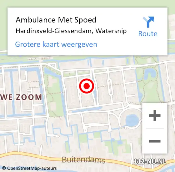 Locatie op kaart van de 112 melding: Ambulance Met Spoed Naar Hardinxveld-Giessendam, Watersnip op 28 januari 2017 02:42