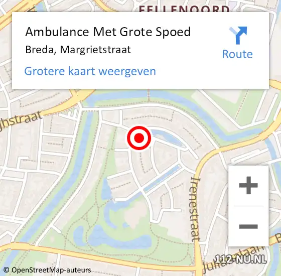 Locatie op kaart van de 112 melding: Ambulance Met Grote Spoed Naar Breda, Margrietstraat op 28 januari 2017 02:48