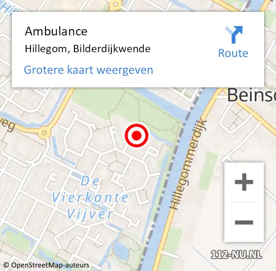 Locatie op kaart van de 112 melding: Ambulance Hillegom, Bilderdijkwende op 28 januari 2017 03:01