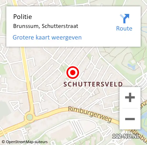 Locatie op kaart van de 112 melding: Politie Brunssum, Schutterstraat op 28 januari 2017 04:41