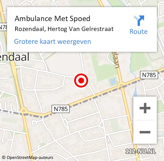 Locatie op kaart van de 112 melding: Ambulance Met Spoed Naar Rozendaal, Hertog Van Gelrestraat op 28 januari 2017 08:16