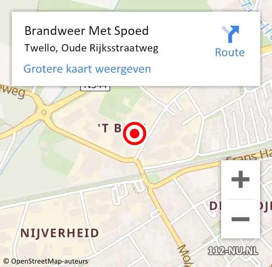 Locatie op kaart van de 112 melding: Brandweer Met Spoed Naar Twello, Oude Rijksstraatweg op 28 januari 2017 09:06