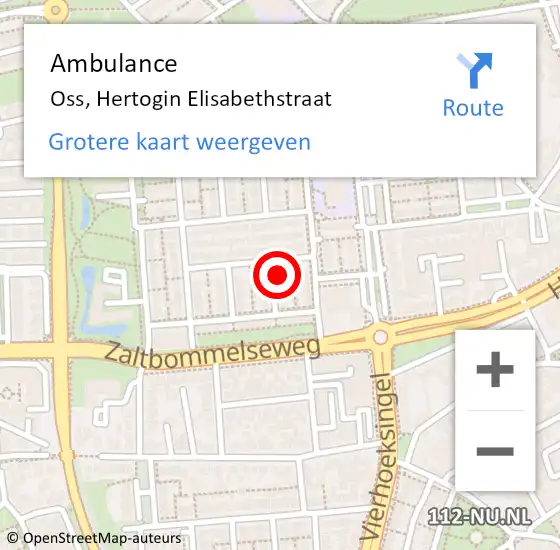 Locatie op kaart van de 112 melding: Ambulance Oss, Hertogin Elisabethstraat op 28 januari 2017 09:42