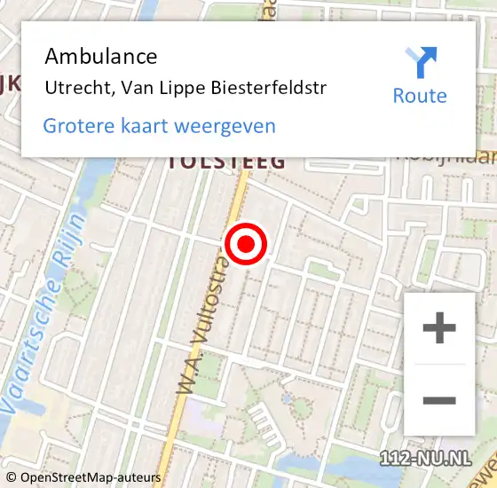 Locatie op kaart van de 112 melding: Ambulance Utrecht, Van Lippe Biesterfeldstr op 28 januari 2017 10:08