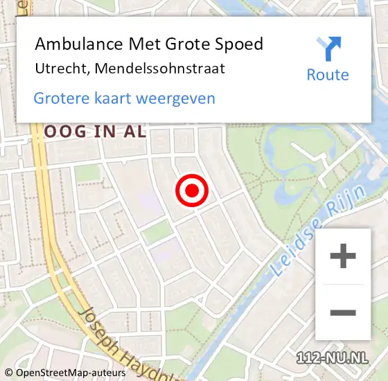 Locatie op kaart van de 112 melding: Ambulance Met Grote Spoed Naar Utrecht, Mendelssohnstraat op 28 januari 2017 10:18