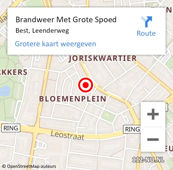 Locatie op kaart van de 112 melding: Brandweer Met Grote Spoed Naar Best, Leenderweg op 28 januari 2017 10:49