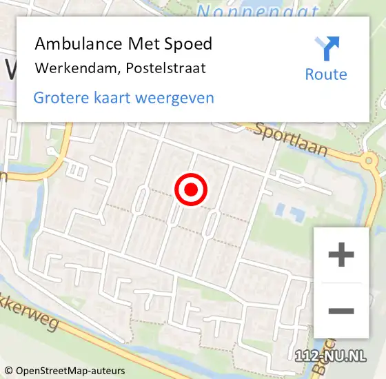 Locatie op kaart van de 112 melding: Ambulance Met Spoed Naar Werkendam, Postelstraat op 28 januari 2017 11:21