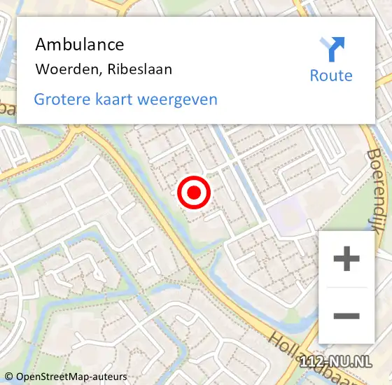 Locatie op kaart van de 112 melding: Ambulance Woerden, Ribeslaan op 28 januari 2017 13:06