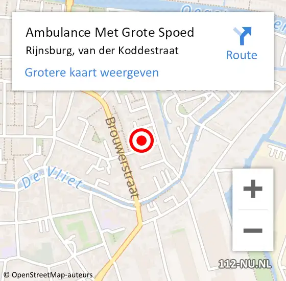 Locatie op kaart van de 112 melding: Ambulance Met Grote Spoed Naar Rijnsburg, van der Koddestraat op 28 januari 2017 14:10