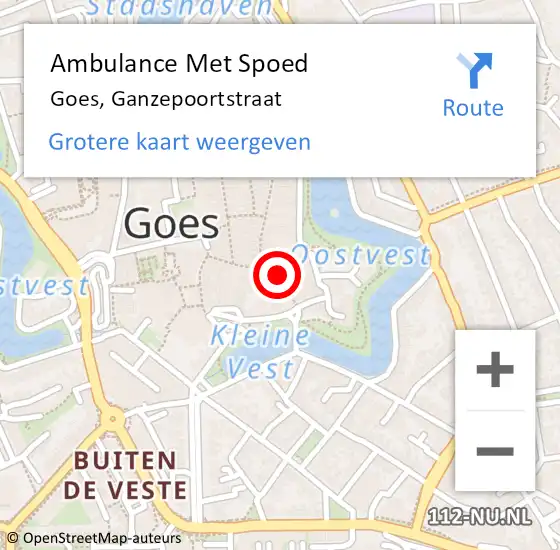 Locatie op kaart van de 112 melding: Ambulance Met Spoed Naar Goes, Ganzepoortstraat op 28 januari 2017 14:32
