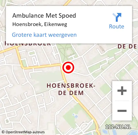 Locatie op kaart van de 112 melding: Ambulance Met Spoed Naar Hoensbroek, Eikenweg op 9 januari 2014 10:41