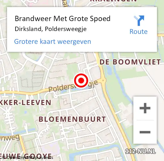 Locatie op kaart van de 112 melding: Brandweer Met Grote Spoed Naar Dirksland, Poldersweegje op 28 januari 2017 17:42