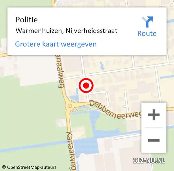 Locatie op kaart van de 112 melding: Politie Warmenhuizen, Nijverheidsstraat op 28 januari 2017 18:55