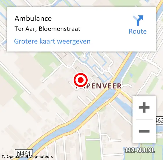 Locatie op kaart van de 112 melding: Ambulance Ter Aar, Bloemenstraat op 28 januari 2017 19:30