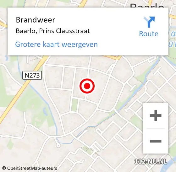 Locatie op kaart van de 112 melding: Brandweer Baarlo, Prins Clausstraat op 28 januari 2017 22:18