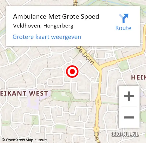 Locatie op kaart van de 112 melding: Ambulance Met Grote Spoed Naar Veldhoven, Hongerberg op 29 januari 2017 00:59