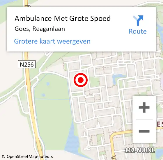 Locatie op kaart van de 112 melding: Ambulance Met Grote Spoed Naar Goes, Reaganlaan op 29 januari 2017 01:54