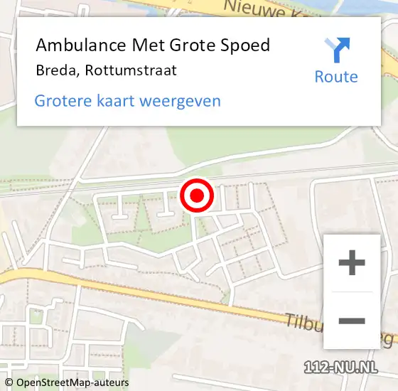 Locatie op kaart van de 112 melding: Ambulance Met Grote Spoed Naar Breda, Rottumstraat op 29 januari 2017 04:59