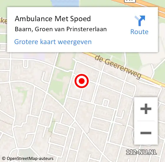 Locatie op kaart van de 112 melding: Ambulance Met Spoed Naar Baarn, Groen van Prinstererlaan op 29 januari 2017 10:00