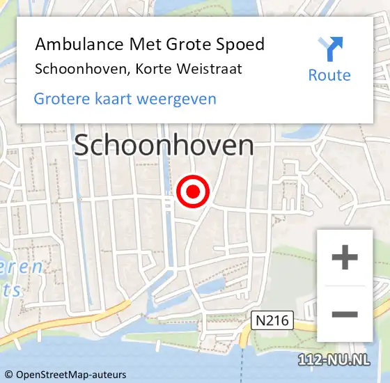 Locatie op kaart van de 112 melding: Ambulance Met Grote Spoed Naar Schoonhoven, Korte Weistraat op 29 januari 2017 10:13