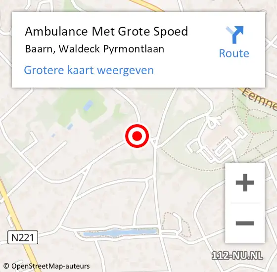 Locatie op kaart van de 112 melding: Ambulance Met Grote Spoed Naar Baarn, Waldeck Pyrmontlaan op 29 januari 2017 10:32