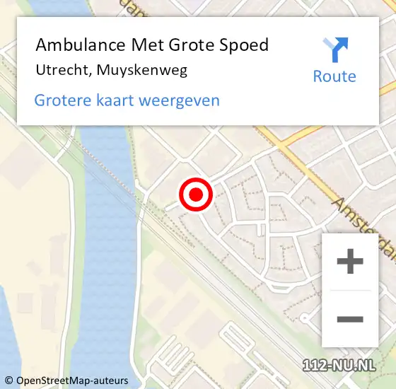 Locatie op kaart van de 112 melding: Ambulance Met Grote Spoed Naar Utrecht, Muyskenweg op 29 januari 2017 10:38