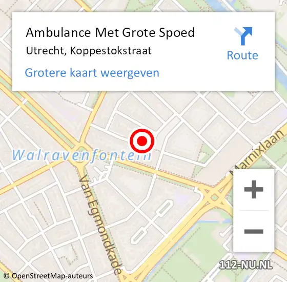 Locatie op kaart van de 112 melding: Ambulance Met Grote Spoed Naar Utrecht, Koppestokstraat op 29 januari 2017 11:09