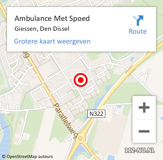 Locatie op kaart van de 112 melding: Ambulance Met Spoed Naar Giessen, Den Dissel op 29 januari 2017 11:54