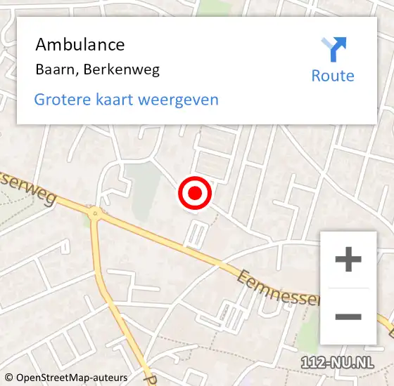 Locatie op kaart van de 112 melding: Ambulance Baarn, Berkenweg op 9 januari 2014 11:54