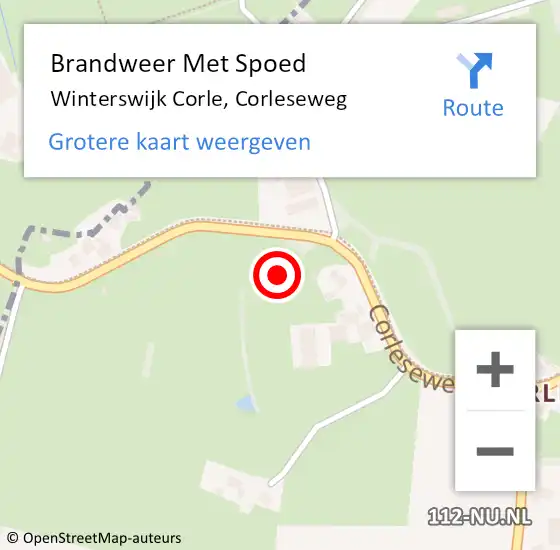 Locatie op kaart van de 112 melding: Brandweer Met Spoed Naar Winterswijk Corle, Corleseweg op 29 januari 2017 13:47