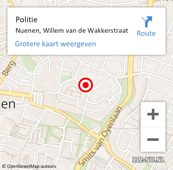 Locatie op kaart van de 112 melding: Politie Nuenen, Willem van de Wakkerstraat op 29 januari 2017 15:05