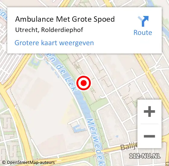 Locatie op kaart van de 112 melding: Ambulance Met Grote Spoed Naar Utrecht, Rolderdiephof op 29 januari 2017 15:16