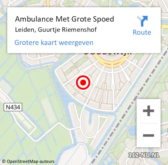Locatie op kaart van de 112 melding: Ambulance Met Grote Spoed Naar Leiden, Guurtje Riemenshof op 29 januari 2017 16:07