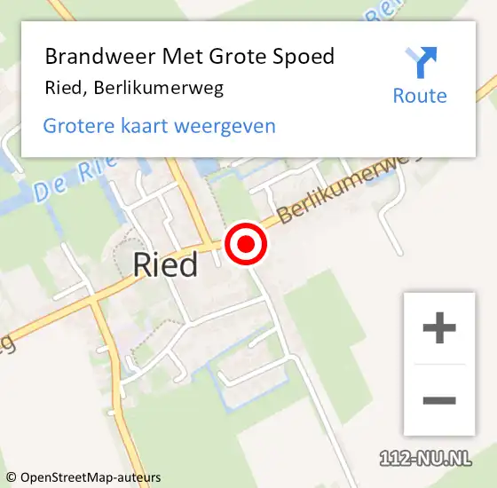 Locatie op kaart van de 112 melding: Brandweer Met Grote Spoed Naar Ried, Berlikumerweg op 29 januari 2017 18:28