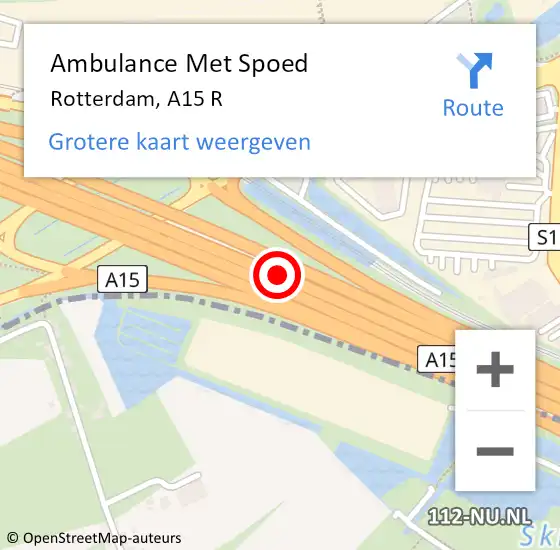 Locatie op kaart van de 112 melding: Ambulance Met Spoed Naar Rotterdam, A15 R op 29 januari 2017 18:51