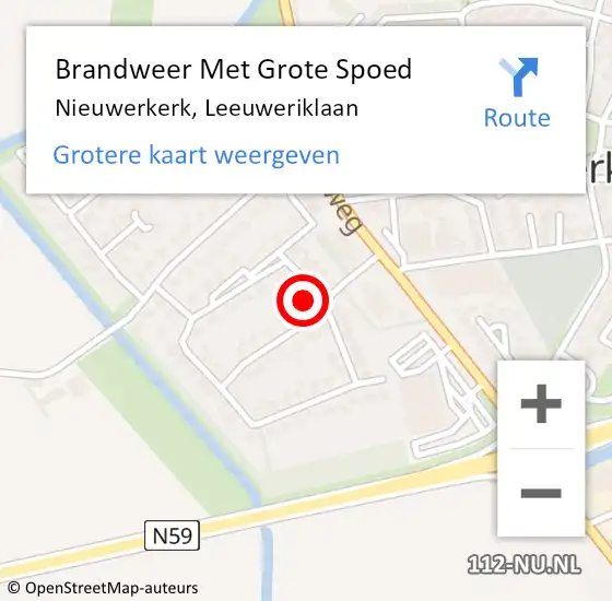 Locatie op kaart van de 112 melding: Brandweer Met Grote Spoed Naar Nieuwerkerk, Leeuweriklaan op 29 januari 2017 19:29