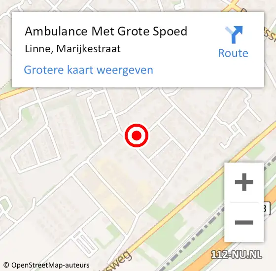 Locatie op kaart van de 112 melding: Ambulance Met Grote Spoed Naar Linne, Marijkestraat op 29 januari 2017 20:33