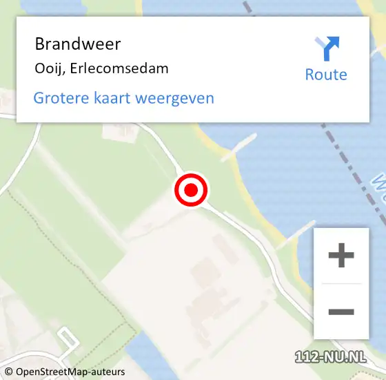 Locatie op kaart van de 112 melding: Brandweer Ooij, Erlecomsedam op 29 januari 2017 21:16