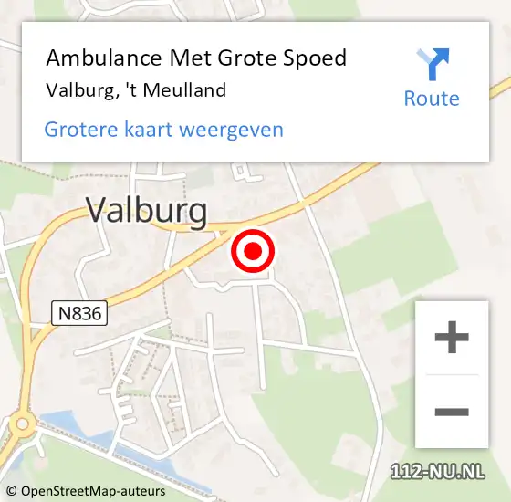 Locatie op kaart van de 112 melding: Ambulance Met Grote Spoed Naar Valburg, 't Meulland op 29 januari 2017 23:27