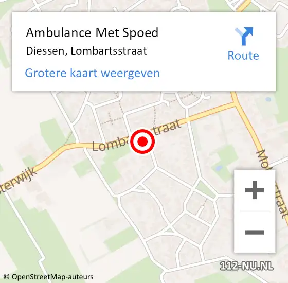 Locatie op kaart van de 112 melding: Ambulance Met Spoed Naar Diessen, Lombartsstraat op 30 januari 2017 00:48