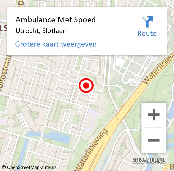 Locatie op kaart van de 112 melding: Ambulance Met Spoed Naar Utrecht, Slotlaan op 30 januari 2017 03:25