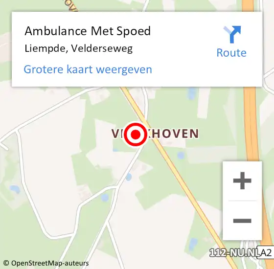 Locatie op kaart van de 112 melding: Ambulance Met Spoed Naar Liempde, Velderseweg op 30 januari 2017 04:16