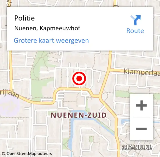 Locatie op kaart van de 112 melding: Politie Nuenen, Kapmeeuwhof op 30 januari 2017 11:36