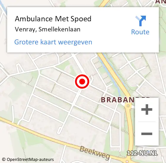 Locatie op kaart van de 112 melding: Ambulance Met Spoed Naar Venray, Smellekenlaan op 30 januari 2017 12:37