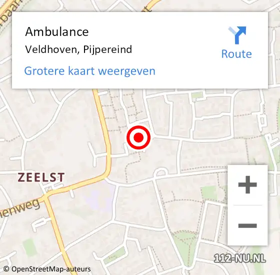 Locatie op kaart van de 112 melding: Ambulance Veldhoven, Pijpereind op 30 januari 2017 13:54