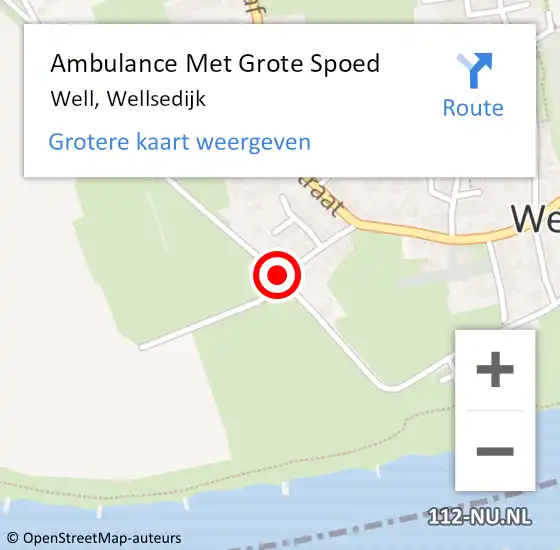 Locatie op kaart van de 112 melding: Ambulance Met Grote Spoed Naar Well Gld, Wellsedijk op 18 september 2013 19:36