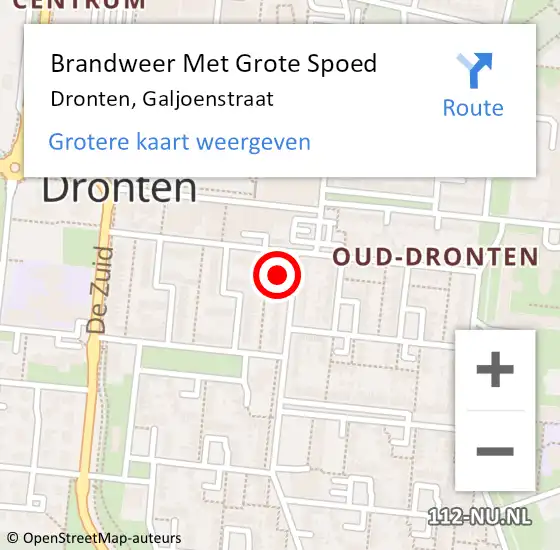 Locatie op kaart van de 112 melding: Brandweer Met Grote Spoed Naar Dronten, Galjoenstraat op 30 januari 2017 15:51